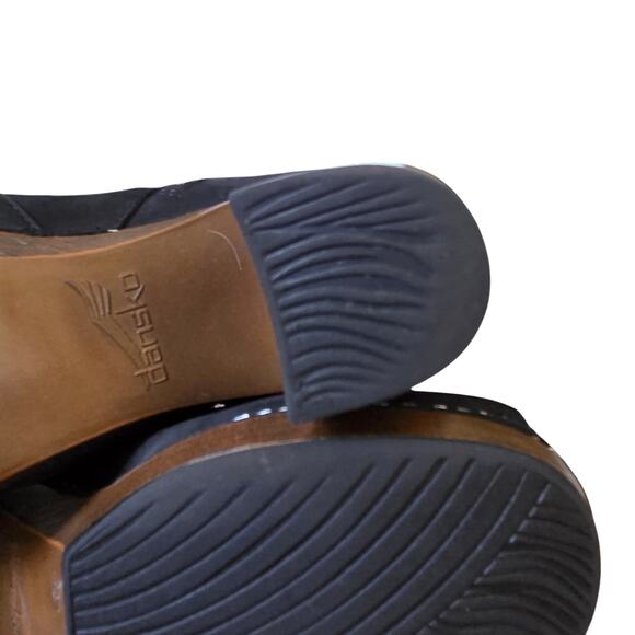 Dansko Black Nubuck Platform Heeled Cut Out Peep Toe Booties Shoes EUC 8.5-9 - Picture 9 of 12